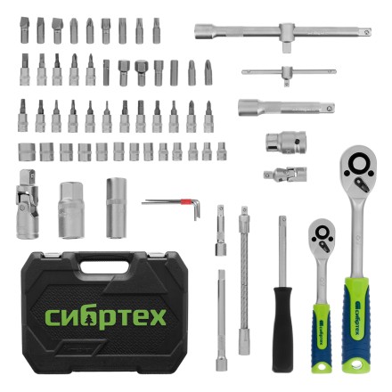 Набор инструментов Сибртех 13388, 1/2&quot;, 1/4&quot;, пластиковый кейс, 94 предмета купить в Уфе