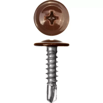 Саморезы ЗУБР с прессшайбой и сверлом по листовому металлу до 2мм, окрашенные в RAL-8017, PH2, 4,2х19мм, 450шт 300211-42-019-8017 купить в Уфе