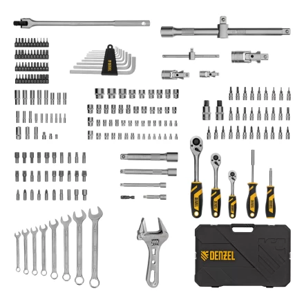 Набор инструментов Denzel 15807, 1/2&quot;, 1/4&quot;, 3/8&quot;, CrV, S2, пластиковый кейс, 216 предметов купить в Уфе