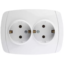 Розетка СВЕТОЗАР "CITY LIGHT" двойная в сборе, с заземлением, цвет белый, 16А/~250В SV-54207-W