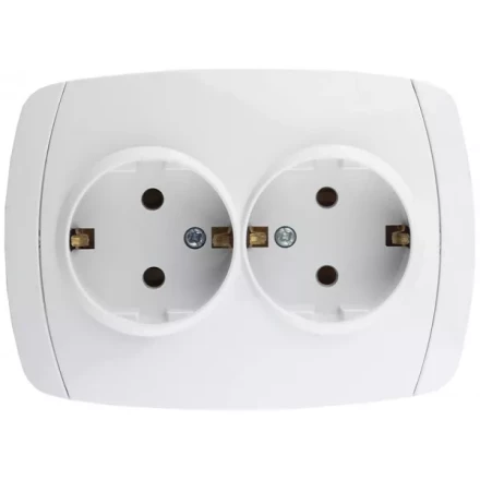 Розетка СВЕТОЗАР &quot;CITY LIGHT&quot; двойная в сборе, с заземлением, цвет белый, 16А/~250В SV-54207-W купить в Уфе