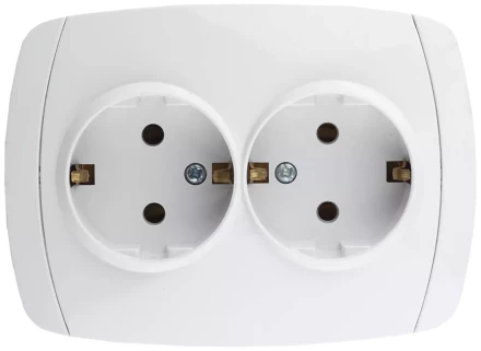 Розетка СВЕТОЗАР &quot;CITY LIGHT&quot; двойная в сборе, с заземлением, цвет белый, 16А/~250В SV-54207-W купить в Уфе