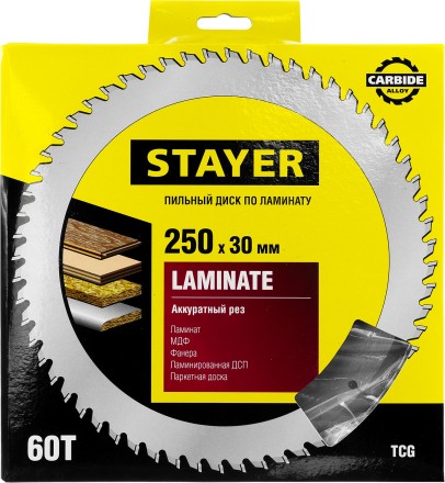 Пильный диск &quot;Laminate line&quot; для ламината, 250x30, 60Т, STAYER 3684-250-30-60 купить в Уфе