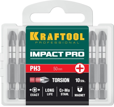 Биты для ударных шуруповертов KRAFTOOL Impact Pro PH 26191-3-50-S10 купить в Уфе
