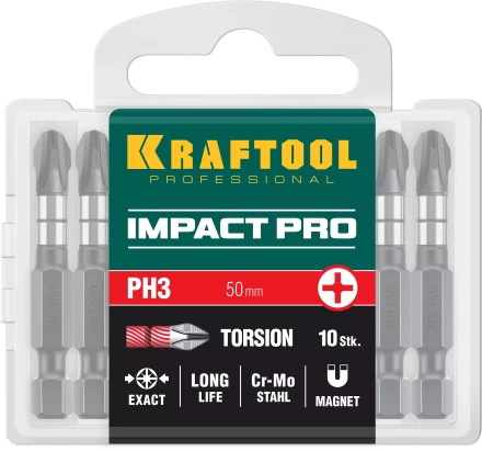 Биты для ударных шуруповертов KRAFTOOL Impact Pro PH 26191-3-50-S10 купить в Уфе