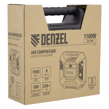 Компрессор воздушный DL1100 1.1 кВт, 180 л/мин, с набором аксессуаров Denzel 58005 купить в Уфе