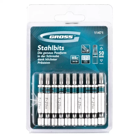Набор бит TORX 25х50 сталь S2 10 шт GROSS 11471 купить в Уфе