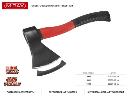 Топор MIRAX со стеклопластиковой обрезиненной рукояткой, 1,0кг 20601-10_z01 купить в Уфе