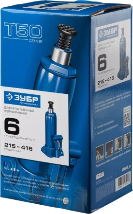 Домкрат гидравлический бутылочный T50, 6т, 215-415мм, ЗУБР Профессионал 43060-6 43060-6_z01 купить в Уфе