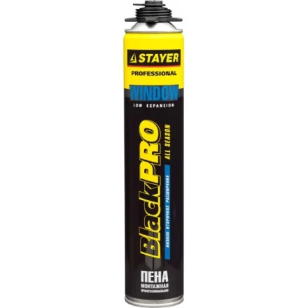 Пена &quot;BlackPRO WINDOW&quot; профессиональная, монтажная, пистолетная, всесезонная, 750мл, STAYER 41136 купить в Уфе
