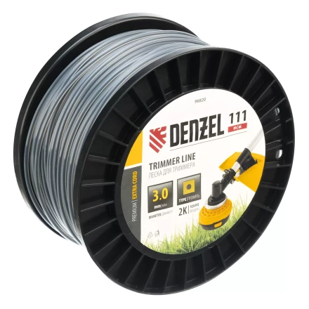 Леска для триммера двухкомпонентная квадрат, 3,0мм х 111м, на DIN катушке EXTRA CORD// Denzel 96820 купить в Уфе