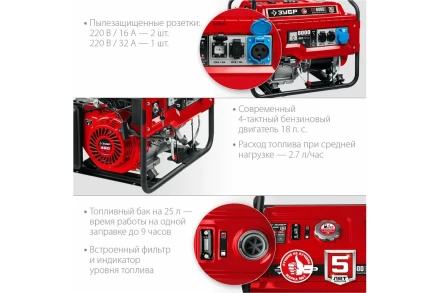 ЗУБР 8000 Вт, бензиновый генератор с электростартером (СБ-8000Е) купить в Уфе
