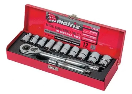 Набор торцевых головок,  1/2&quot;, головки 10 - 24 мм, с трещот. ключом, 12 предм  MATRIX MASTER 13526 купить в Уфе