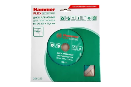 Круг алмазный HAMMER 206-223 ВD CG Ф200х25.4мм по керамограниту купить в Уфе
