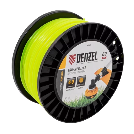 Леска для триммера круглая, 4,0мм х 69м, на DIN катушке FLEX CORD,  Denzel 96283 купить в Уфе