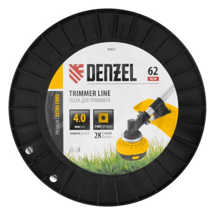 Леска для триммера двухкомпонентная квадрат, 4,0мм х 62м, на DIN катушке EXTRA CORD// Denzel 96821 купить в Уфе