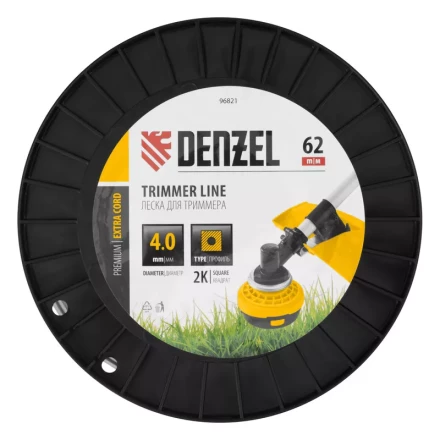Леска для триммера двухкомпонентная квадрат, 4,0мм х 62м, на DIN катушке EXTRA CORD// Denzel 96821 купить в Уфе