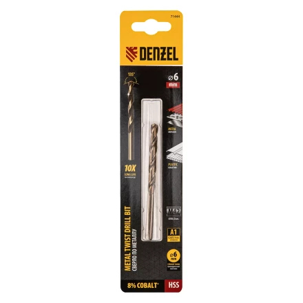Сверло по металлу Denzel, 6 мм, HSS Co-8%, 71444 купить в Уфе