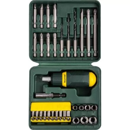 Набор KRAFTOOL Отвертка реверсивная с битами и торцовыми головками и сверлами, 43 предм 25556-H43 купить в Уфе