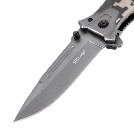 Нож складной Denzel, многоцелевой, системы Liner-Lock, с накладкой G10 на прямой рук-ке+стеклобой, 79208 купить в Уфе