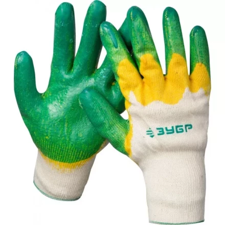 Перчатки ЗУБР &quot;МАСТЕР&quot; трикотажные, х/б, двойная обливная ладонь из латекса, L-XL 11459-XL купить в Уфе
