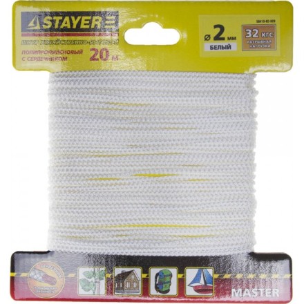 Шнур STAYER &quot;MASTER&quot; хозяйственно-бытовой, полипропиленовый, вязанный, с сердечником, белый, d 2, 20м 50410-02-020 купить в Уфе