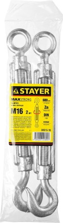 Талреп DIN 1480, крюк-кольцо, оцинкованный, М16, 2 шт, STAYER Master 30515-16 30515-16 купить в Уфе