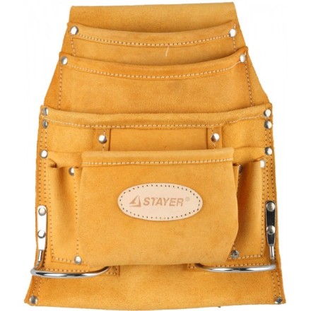 Сумка поясная STAYER PROFESSIONAL для инструментов, кожаная, 10 карманов, 2 скобы 38517 купить в Уфе