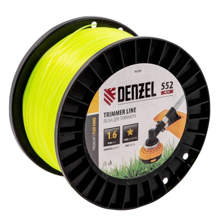 Леска для триммера звезда, 1,6мм х 552м, на DIN катушке FLEX CORD,  Denzel 96284 купить в Уфе