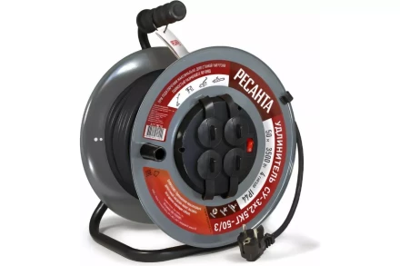 Удлинитель силовой на металлической катушке Ресанта СУ-3х2,5КГ-50/3 (с выкл., 4 розетки, IP44) 61/118/10 купить в Уфе