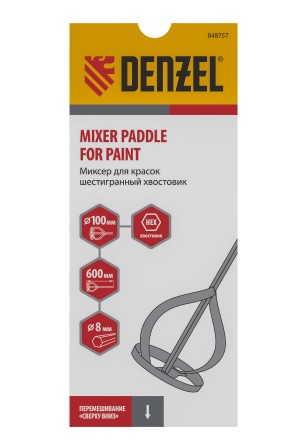 Миксер для красок Denzel, 100 х 8 х 600 мм, шестигранный хвостовик, 848757 купить в Уфе