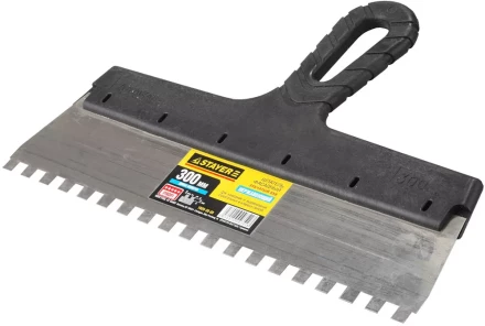 Шпатель STAYER &quot;PROFESSIONAL&quot; нержавеющий зубчатый с пластмассовой ручкой, 300мм, зуб 8х8мм 1009-30-08 купить в Уфе