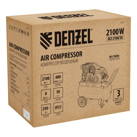 Компрессор воздушный рем. привод Denzel BCI 2100/50, 2,1 кВт, 50 литров, 400 л/мин купить в Уфе
