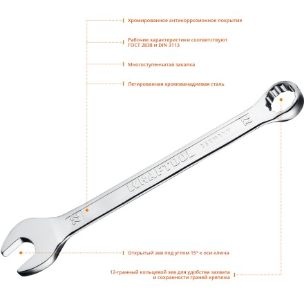 Ключи комбинированные KRAFTOOL, Cr-V, DIN 3113 27079-22 купить в Уфе