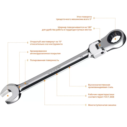 Наборы трещоточных комбинированных ключей шарнирных серия ПРОФЕССИОНАЛ купить в Уфе