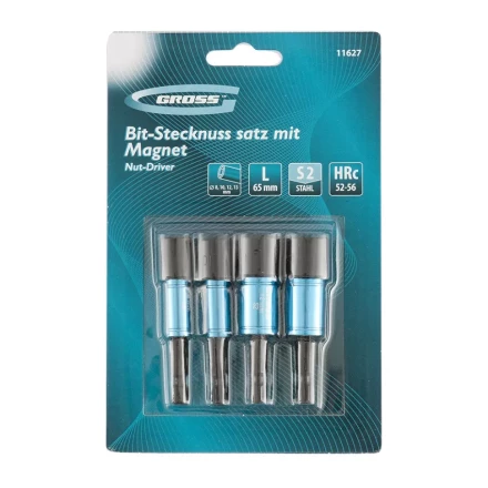 Набор бит с торцевыми головками 8,10,12,13 мм магнитные Nut-Driver S2 Gross 11627 купить в Уфе