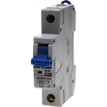 Выключатель автоматический СВЕТОЗАР 1-полюсный, 20 A, &quot;C&quot;, откл. сп. 6 кА, 230 / 400 В SV-49061-20-C купить в Уфе