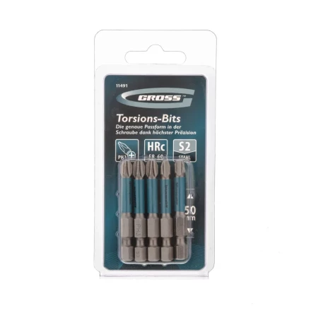 Набор бит торсионных PH3x50 мм для ударных шуруповертов 5 шт. Gross 11491 купить в Уфе
