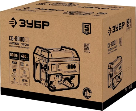 ЗУБР 8000 Вт, 380 / 220 В, бензиновый генератор с электростартером (СБ-8000Е-3) купить в Уфе