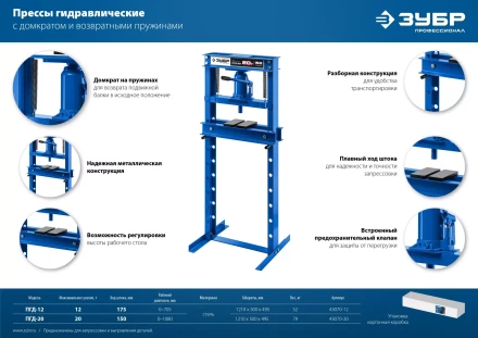 ЗУБР ПГД-20, 20 т, гидравлический пресс с домкратом и возвратными пружинами, Профессионал (43070-20) купить в Уфе