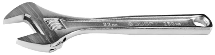 Ключ ЗУБР &quot;ЭКСПЕРТ&quot; разводной,Cr-V,хромир покрытие,эргоном рукоятка,увелич зев,угол наклона губок 15град,250мм/10&quot;,32мм 27260-25 купить в Уфе