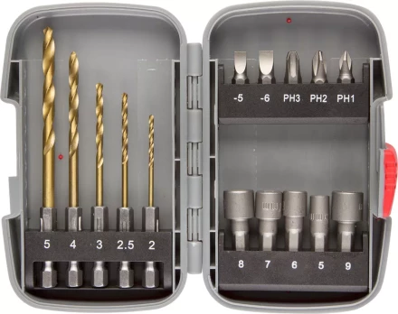 Набор ЗУБР &quot;МАСТЕР&quot;: Насадки для шуруповерта и дрели, биты, торцовые головки, биты-сверла, 15 предметов 26055-H15 купить в Уфе