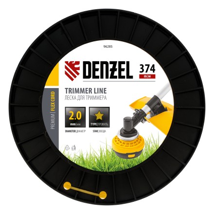 Леска для триммера звезда, 2,0мм х 374м, на DIN катушке FLEX CORD,  Denzel 96285 купить в Уфе