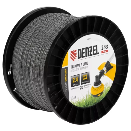 Леска для триммера двухкомпонентная витой квадрат, 2,4мм х 243м, на DIN катушке EXTRA CORD// Denzel 96823 купить в Уфе
