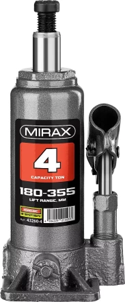 Домкрат гидравлический бутылочный, 4т, 180-355 мм, MIRAX 43260-4 43260-4 купить в Уфе
