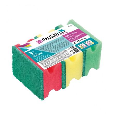 Губки для посуды профильные Comfort, 87 x 65 x 40 мм, 3 шт., Home Palisad 923555 купить в Уфе