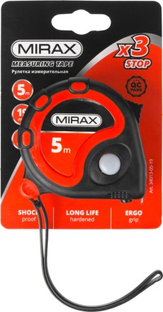 Рулетка MIRAX, 3 стопора, двухкомпонентный пластиковый корпус, 5мх19мм 34013-05-19 купить в Уфе