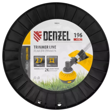 Леска для триммера двухкомпонентная витой квадрат, 2,7мм х 196м, на DIN катушке EXTRA CORD// Denzel 96824 купить в Уфе