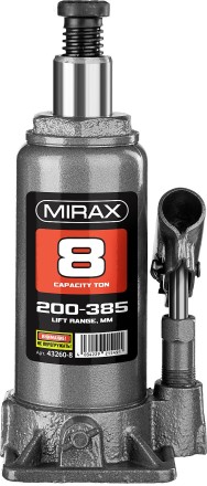 Домкрат гидравлический бутылочный, 8т, 200-385 мм, MIRAX 43260-8 43260-8 купить в Уфе