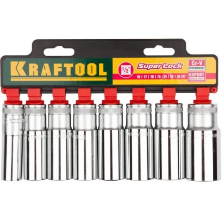 Набор KRAFTOOL &quot;EXPERT QUALITAT&quot; Торцовые головки &quot;SUPER LOCK&quot; удлин, 1/2&quot;, 16-27мм, 8 предметов 27865-H8_z01 купить в Уфе